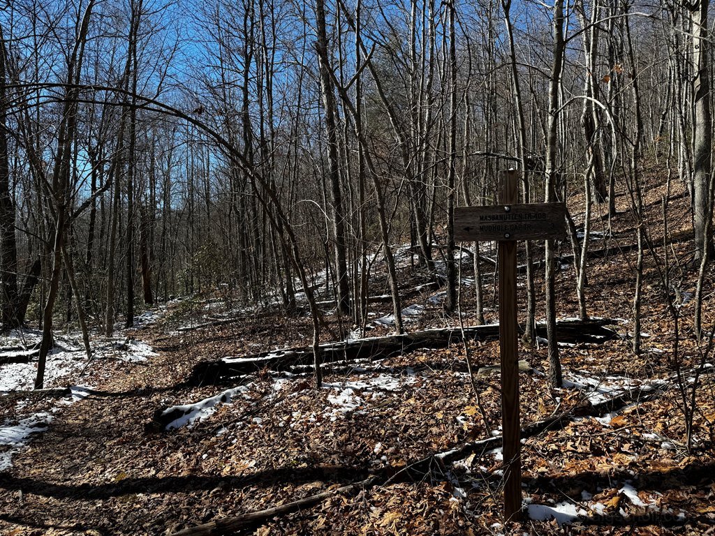 Trail sign where the trail leaves the road
